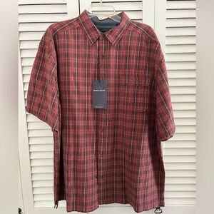 Red Casual Button Down Shirt with Plaid Pattern
